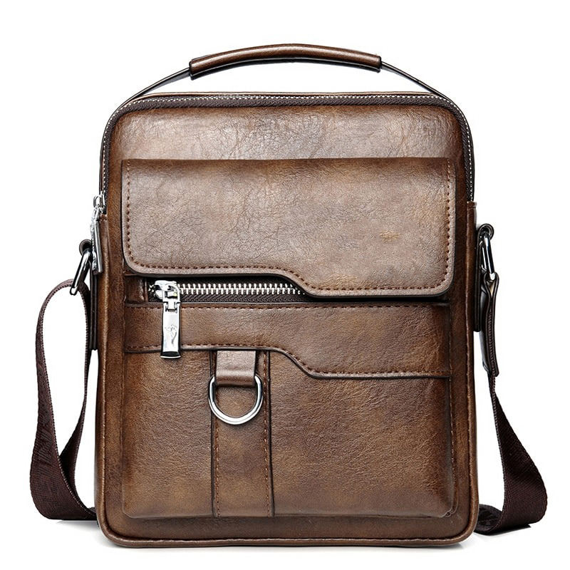 Men's Genuine Leather Crossbody Shoulder Bag with Adjustable Strap
