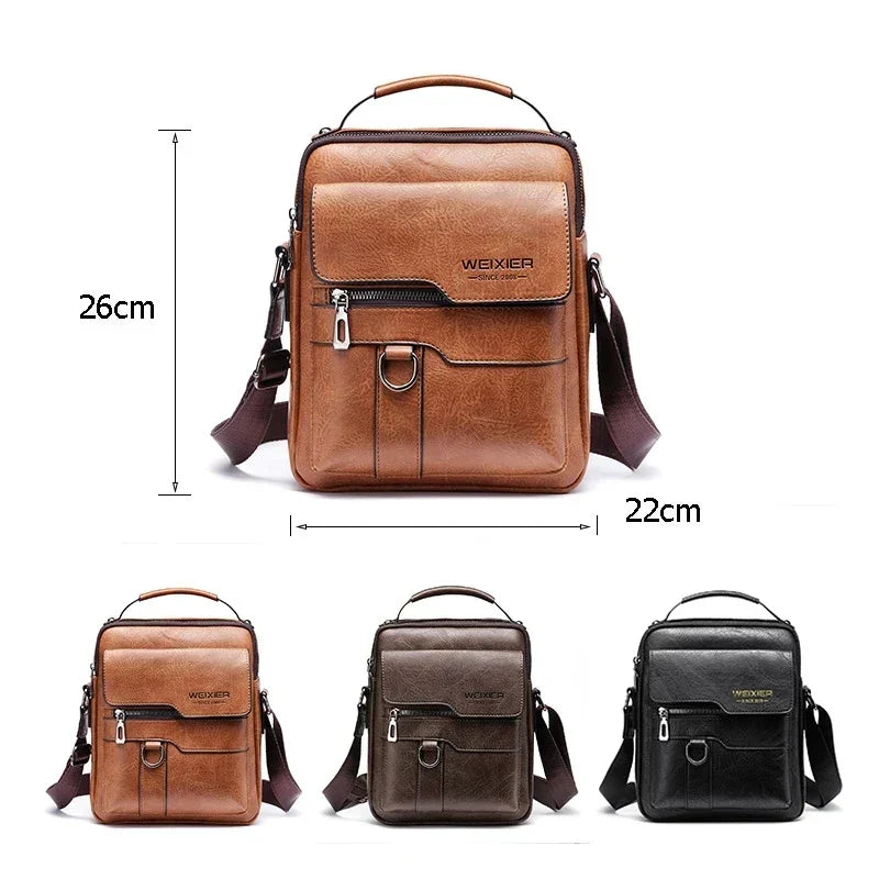 Men's Genuine Leather Crossbody Shoulder Bag with Adjustable Strap
