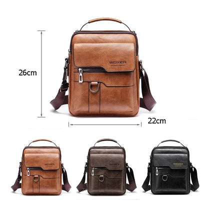 Men's Genuine Leather Crossbody Shoulder Bag with Adjustable Strap