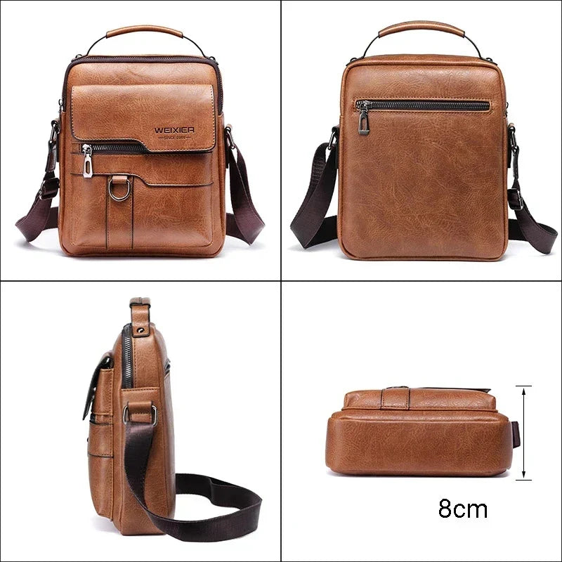 Men's Genuine Leather Crossbody Shoulder Bag with Adjustable Strap