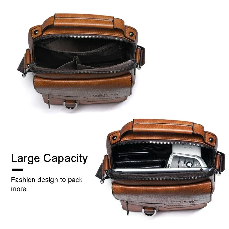 Men's Genuine Leather Crossbody Shoulder Bag with Adjustable Strap