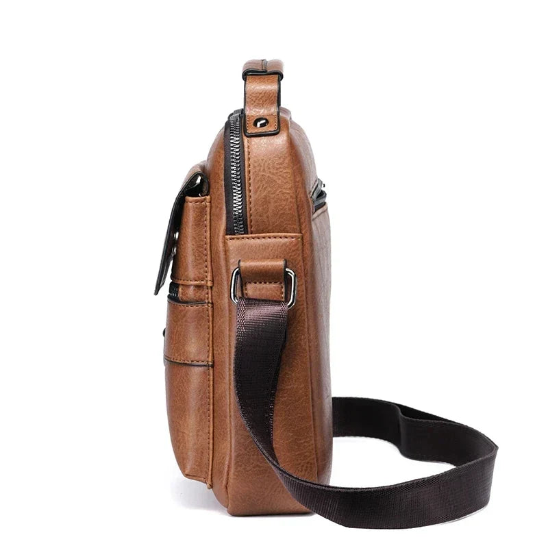 Men's Genuine Leather Crossbody Shoulder Bag with Adjustable Strap