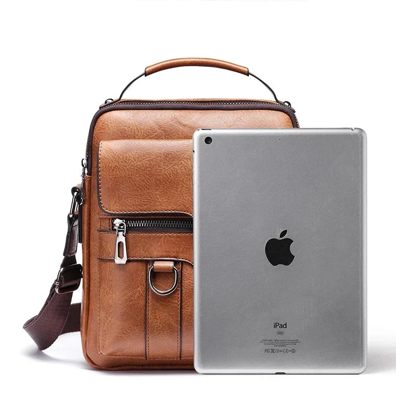 Men's Genuine Leather Crossbody Shoulder Bag with Adjustable Strap