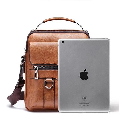 Men's Genuine Leather Crossbody Shoulder Bag with Adjustable Strap