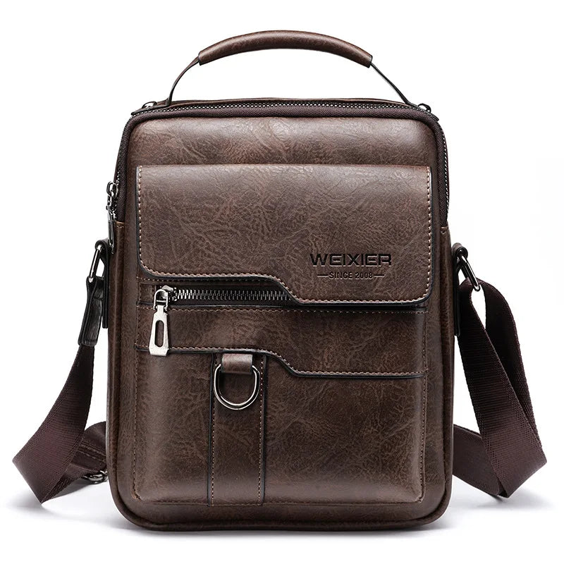 Men's Genuine Leather Crossbody Shoulder Bag with Adjustable Strap