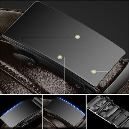 Men's PU Leather Belt with Automatic Ratchet Buckle