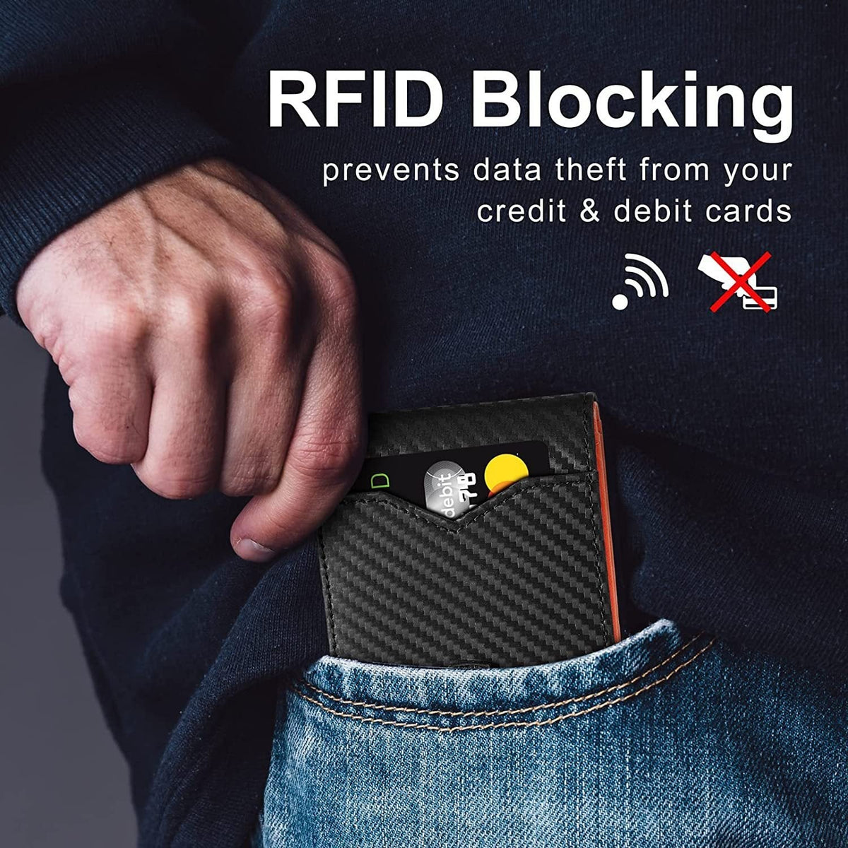 Men's Slim RFID Blocking Leather Wallet Card Holder Black