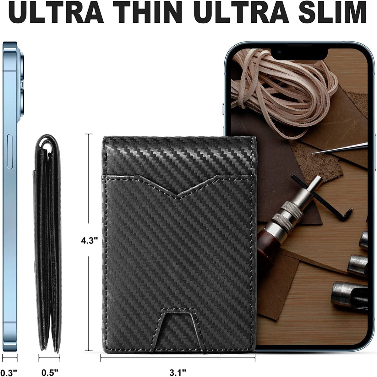 Men's Slim RFID Blocking Leather Wallet Card Holder Black