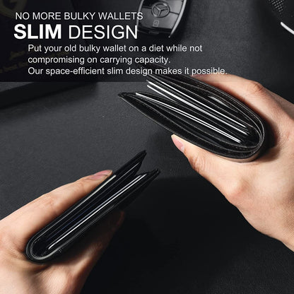 Men's Slim RFID Blocking Leather Wallet Card Holder Black