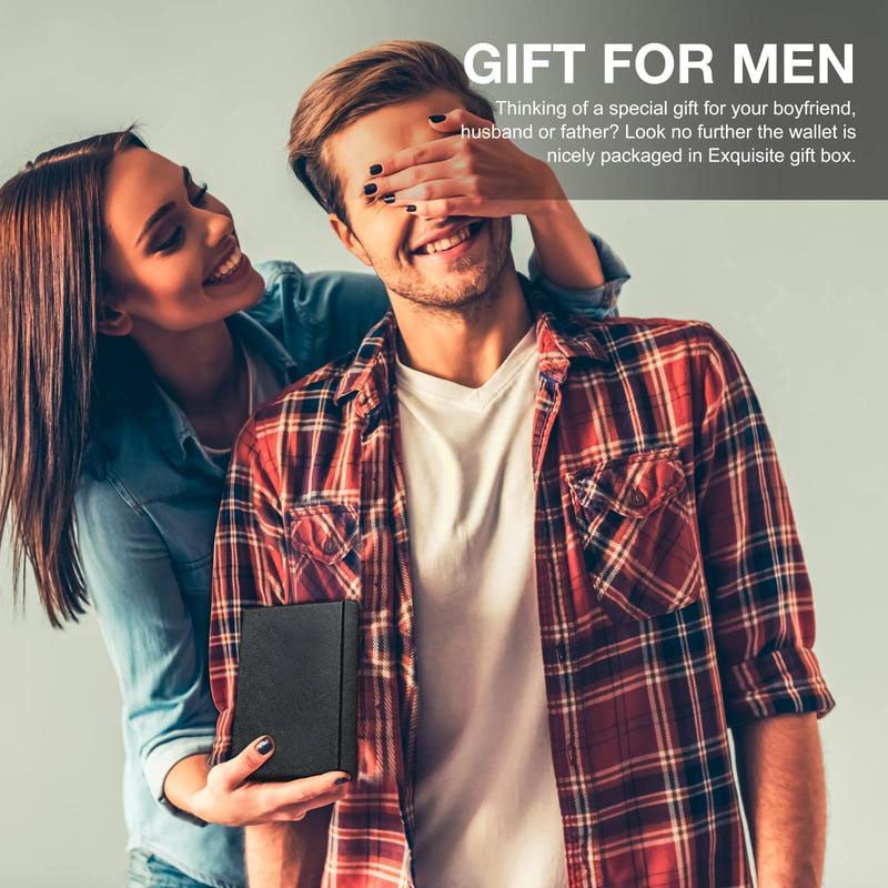 Men's Slim RFID Blocking Leather Wallet Card Holder Black