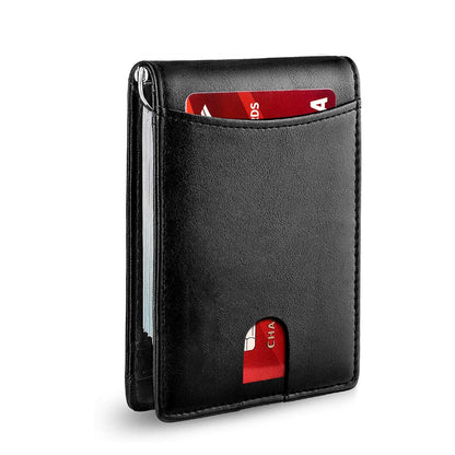 Men's Slim RFID Blocking Leather Wallet Card Holder Black