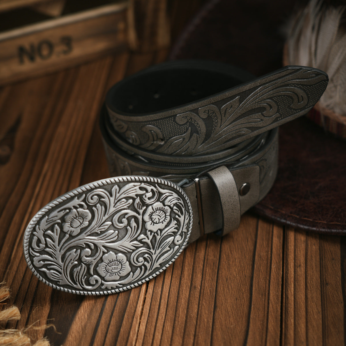 Men's Western Style Vegan Leather Belt with Metal Buckle