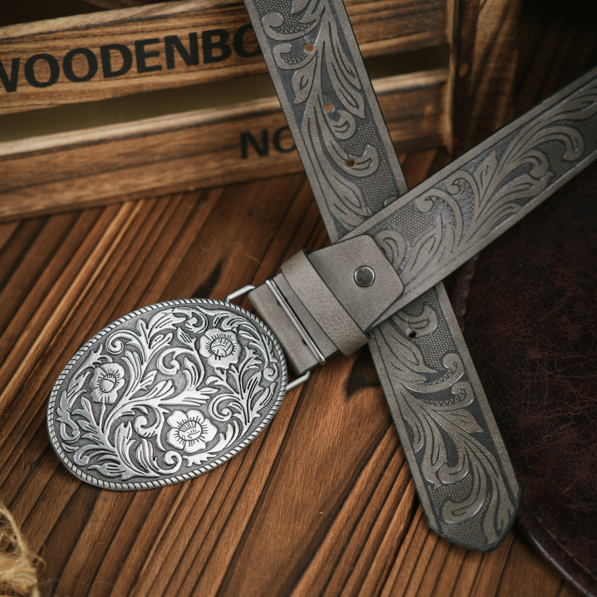 Men's Western Style Vegan Leather Belt with Metal Buckle