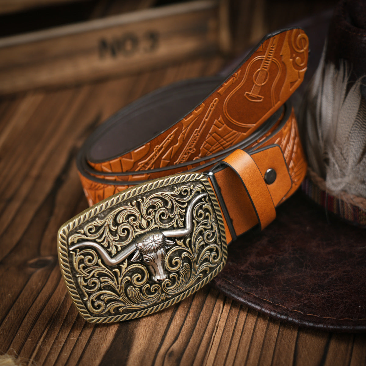 Men's Western Style Vegan Leather Belt with Metal Buckle