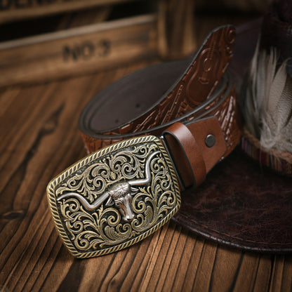 Men's Western Style Vegan Leather Belt with Metal Buckle
