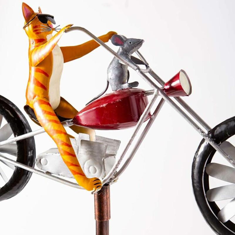 Metal Animal Bicycle Wind Spinner Garden Stake