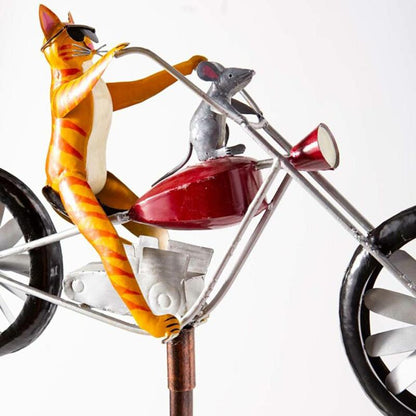 Metal Animal Bicycle Wind Spinner Garden Stake