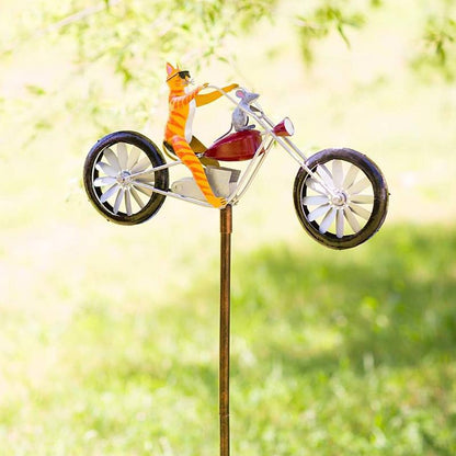 Metal Animal Bicycle Wind Spinner Garden Stake