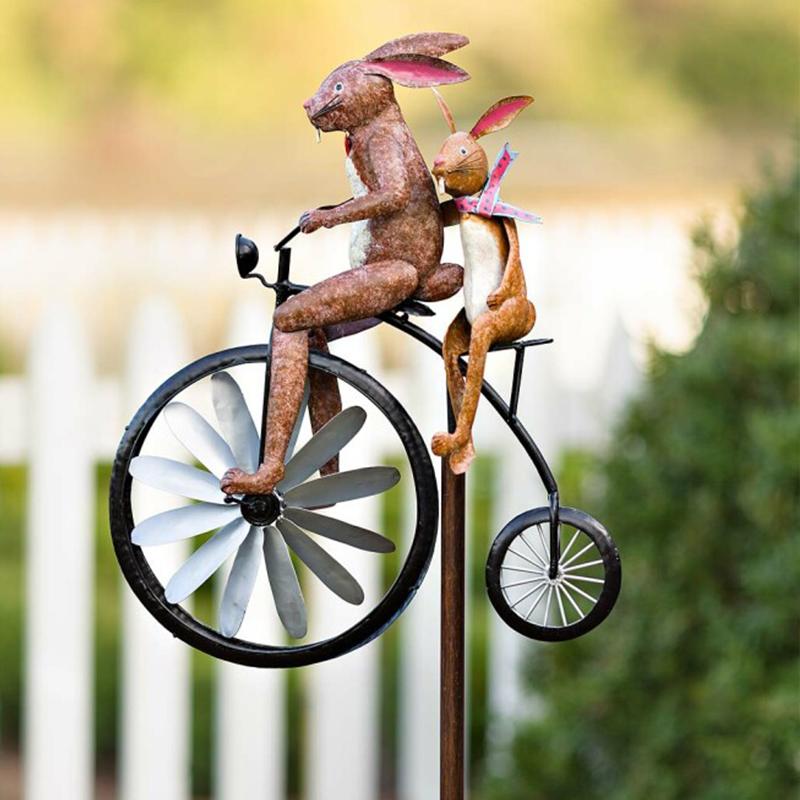 Metal Animal Bicycle Wind Spinner Garden Stake
