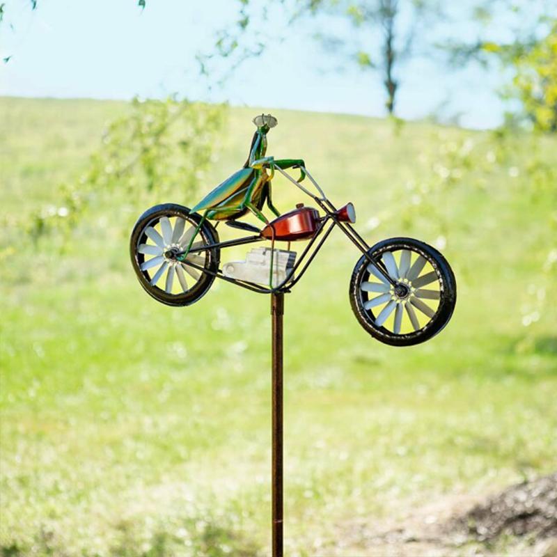 Metal Animal Bicycle Wind Spinner Garden Stake
