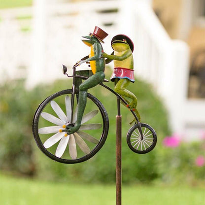 Metal Animal Bicycle Wind Spinner Garden Stake