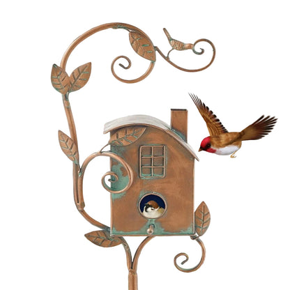 Metal Birdhouse Garden Stake Decorative Outdoor Yard Ornament