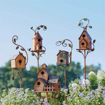 Metal Birdhouse Garden Stake Decorative Outdoor Yard Ornament
