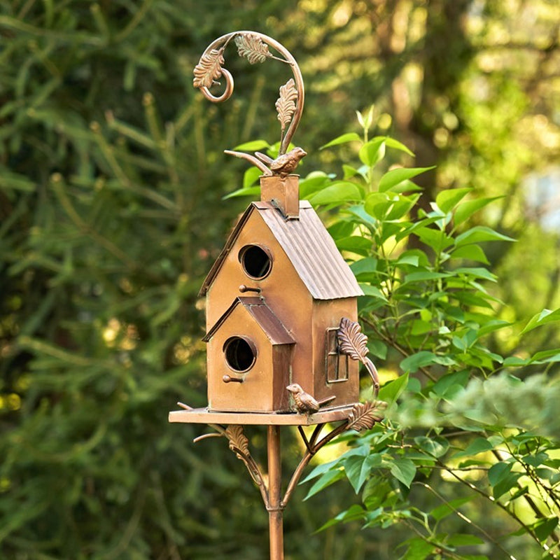 Metal Birdhouse Garden Stake Outdoor Yard Decor