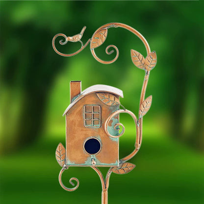 Metal Birdhouse Garden Stake Outdoor Yard Decor