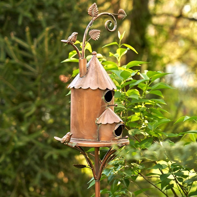 Metal Birdhouse Garden Stake Outdoor Yard Decor