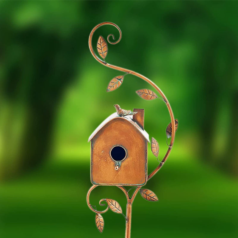 Metal Birdhouse Garden Stake Outdoor Yard Decor