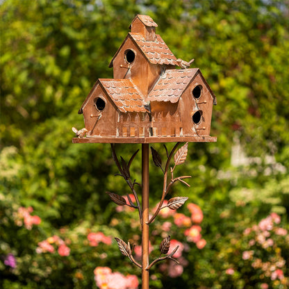 Metal Birdhouse Garden Stake Outdoor Yard Decor