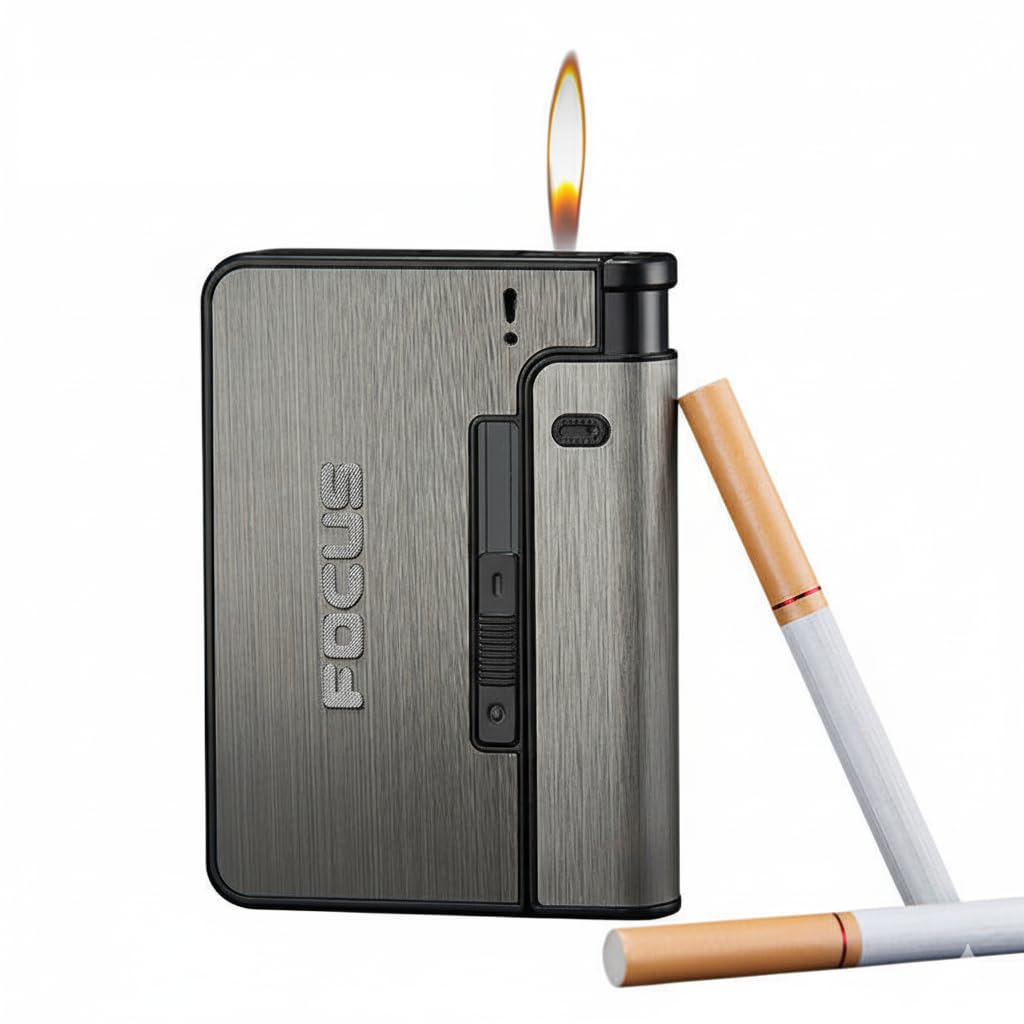 Metal Cigarette Case with Lighter Holder and Waterproof Protection