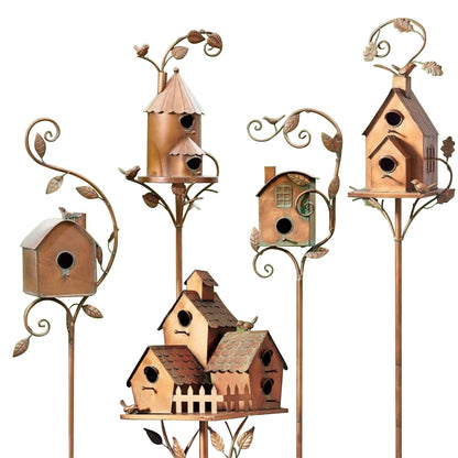 Metal Garden Birdhouse Stake Outdoor Decor