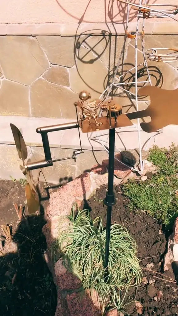 Metal Rock Band Wind Spinner Garden Stake Decor