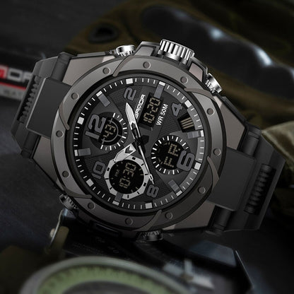 Military Style Men's Analog Digital Watch with Multifunction Display
