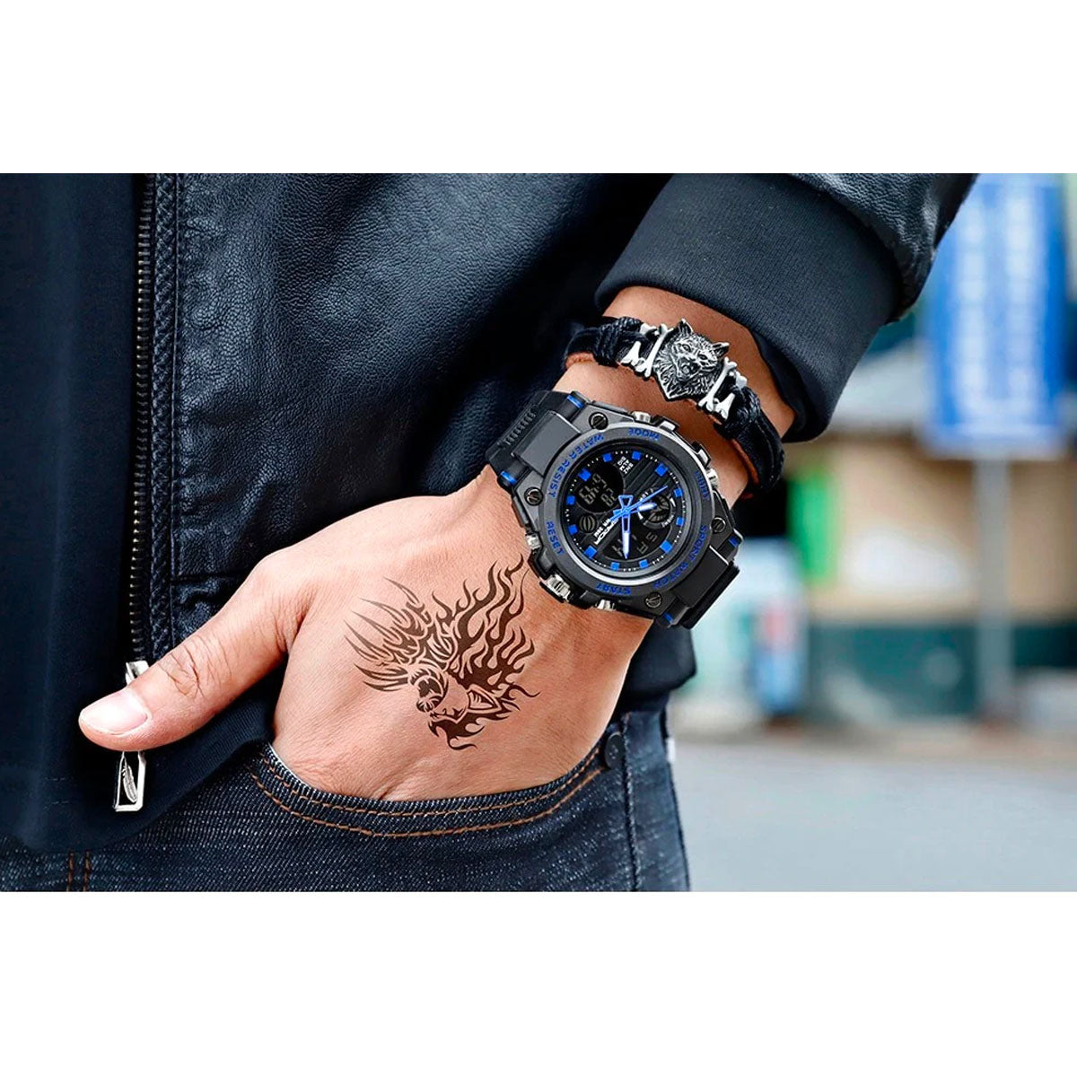 Military Style Men's Analog Digital Watch with Multifunction Display