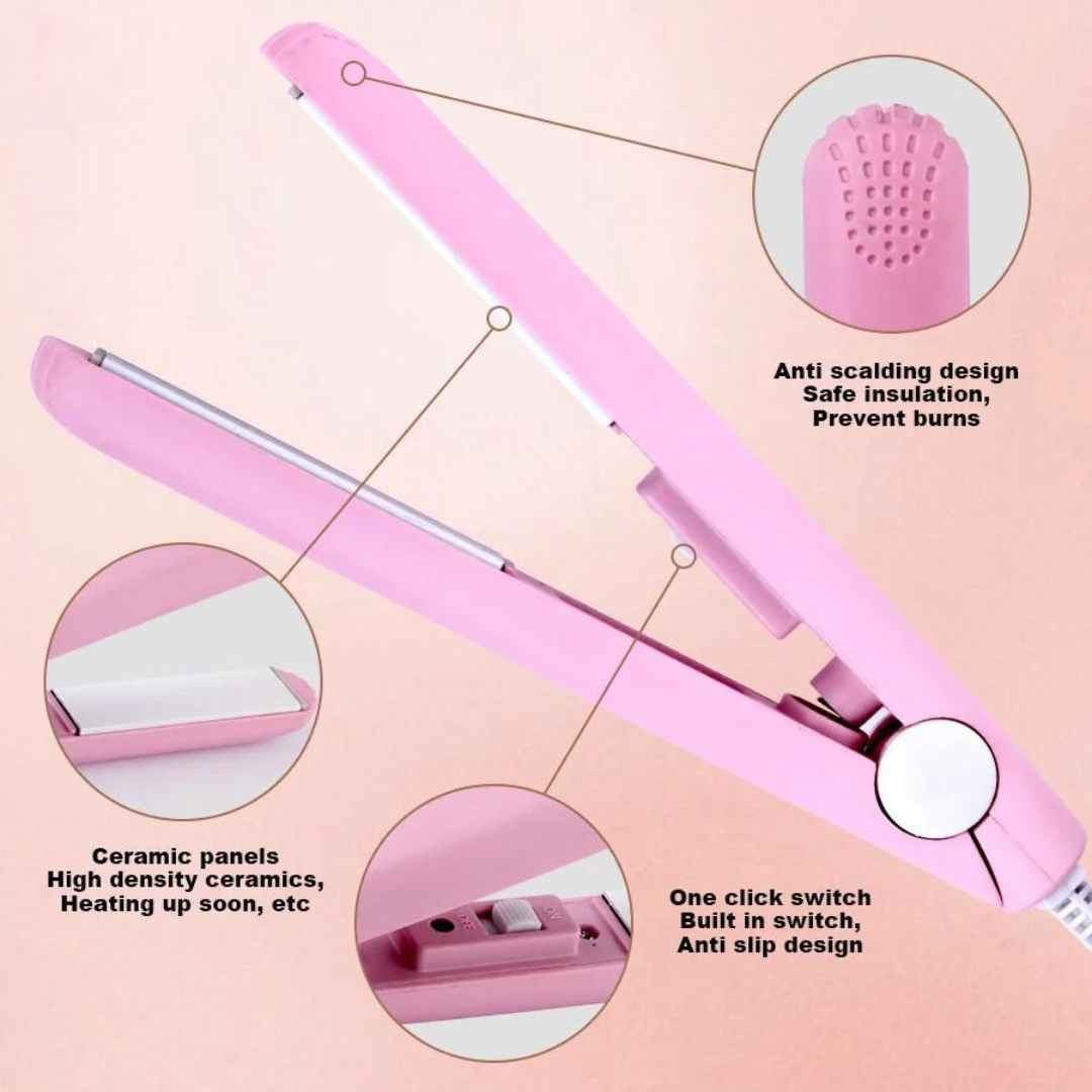 Mini Ceramic Hair Straightener and Curling Iron 2 in 1 Styler