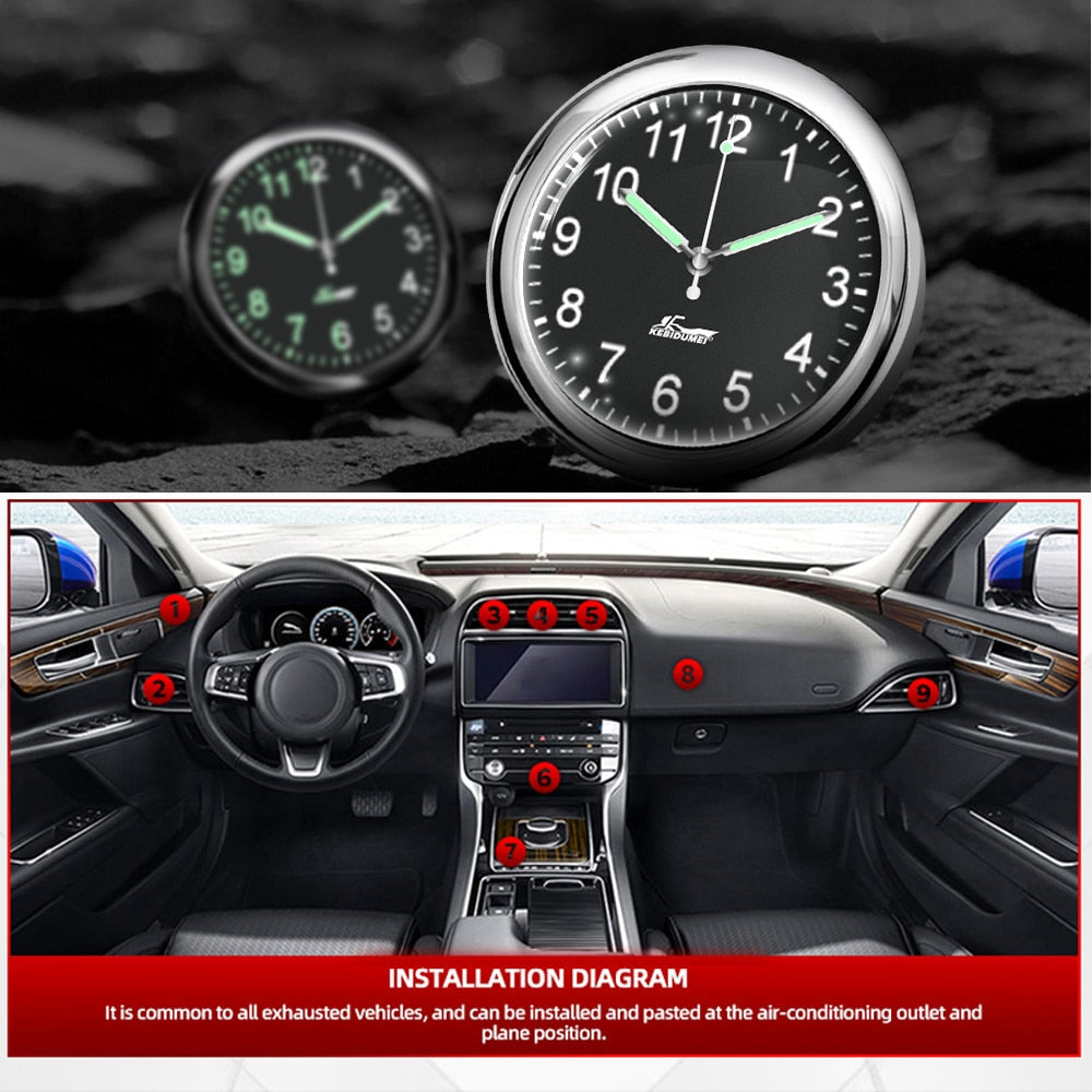 Mini Stick On Car Dashboard Quartz Clock with Luminous Display