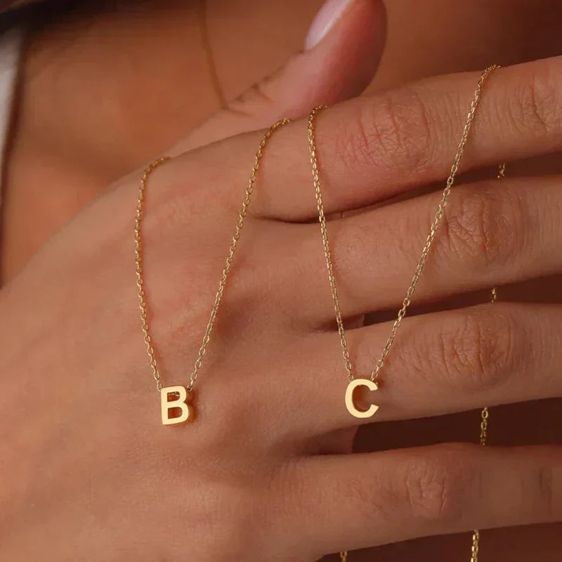 Minimal Stainless Steel Initial Letter Pendant Necklace