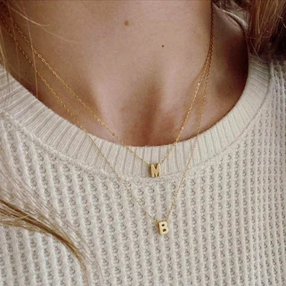Minimal Stainless Steel Initial Letter Pendant Necklace