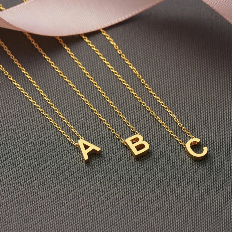 Minimal Stainless Steel Initial Letter Pendant Necklace