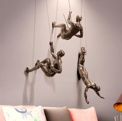 Modern Climbing Man Resin Wall Sculpture