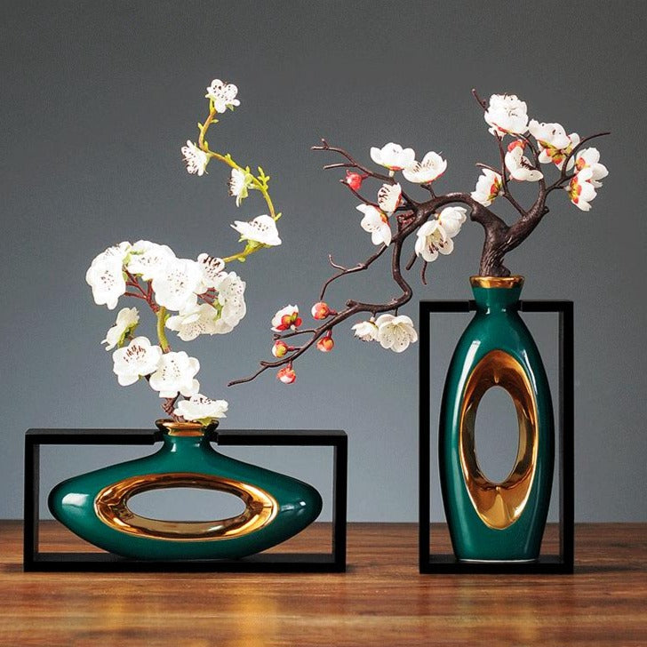 Modern Hollow Decorative Vase Gold Trim