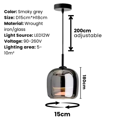 Modern Smoky Glass Pendant Ceiling Light for Kitchen Island Dining Room