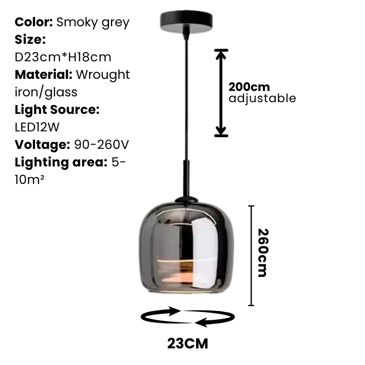 Modern Smoky Glass Pendant Ceiling Light for Kitchen Island Dining Room