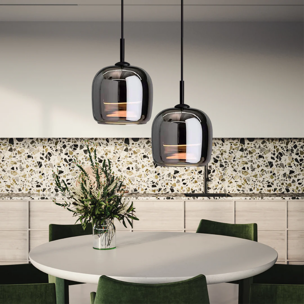Modern Smoky Glass Pendant Ceiling Light for Kitchen Island Dining Room
