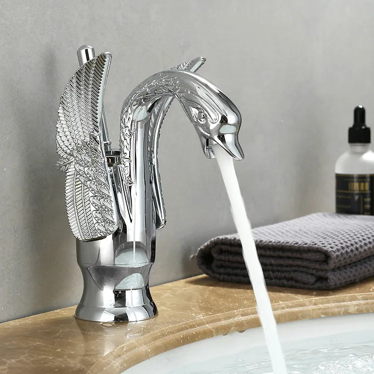 Modern Swan Style Gold Bathroom Sink Faucet