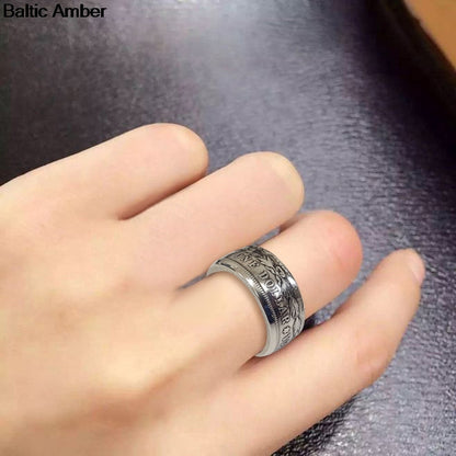Morgan Silver Dollar Eagle Coin Ring Handmade Silver Plated