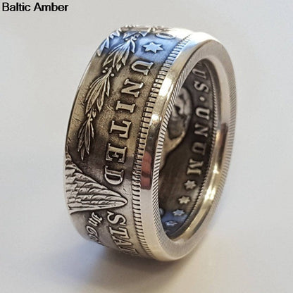 Morgan Silver Dollar Eagle Coin Ring Handmade Silver Plated